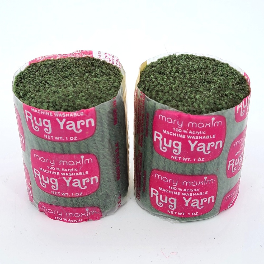 2 x Mary Maxim Pre-Cut Latch Hook Rug Yarn 1 oz. Vintage #49 Dark Green Acrylic